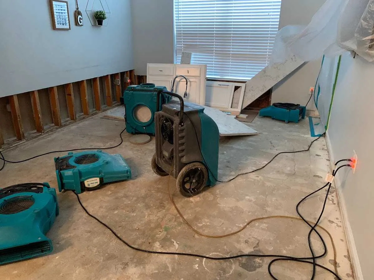 Dehumidifier in flood-cut room for Water Damage Restoration in East Windsor